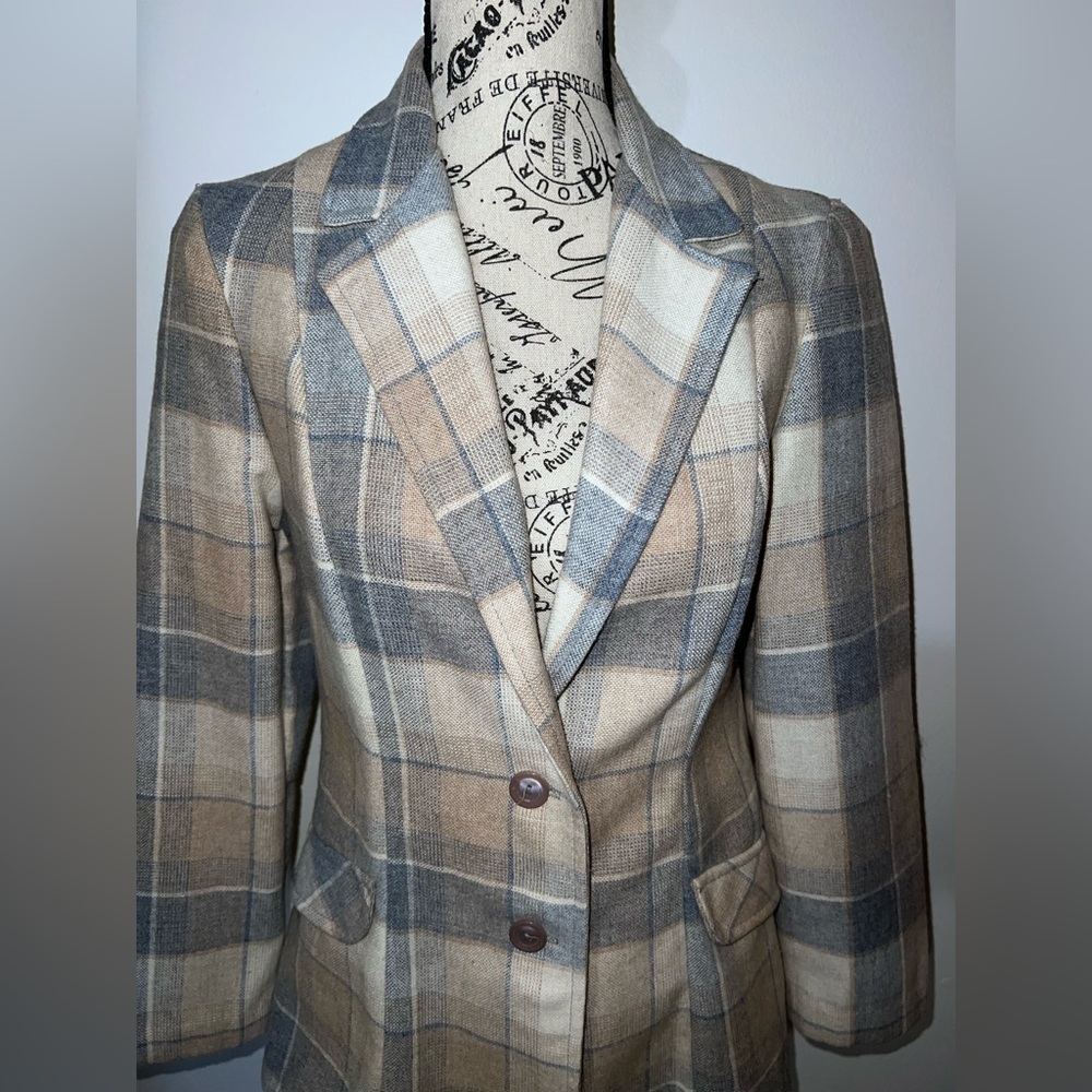 Jr. Things 70s Vintage Plaid Wool Blend Blazer ILGWU Made in USA Academic Boho - Picture 2 of 14